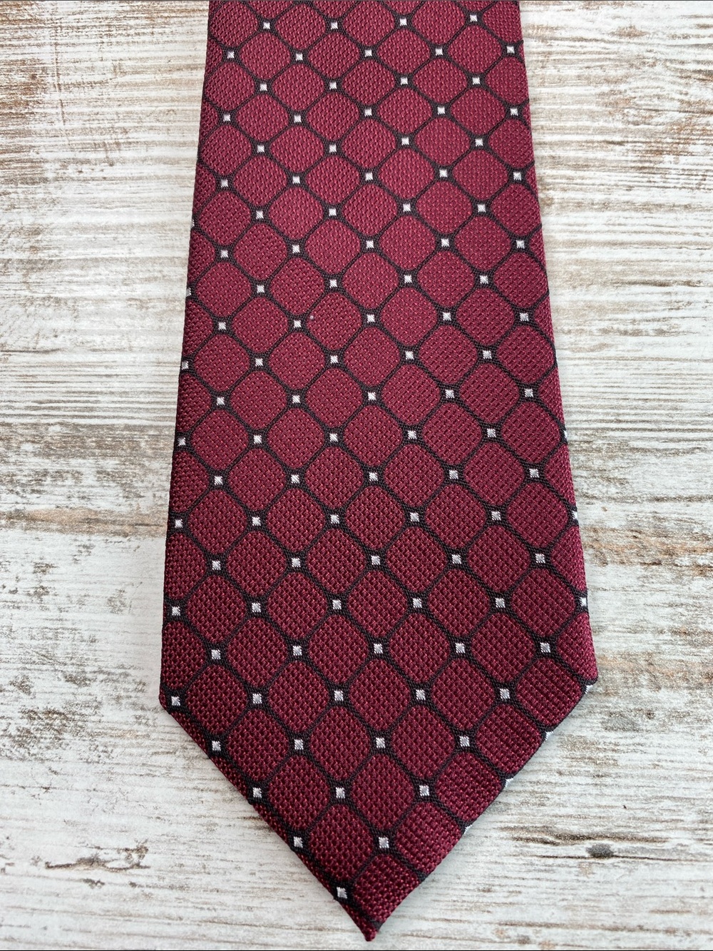 Burma Bibas Red Geometric Silk Tie Classic 3.25” Mens Necktie Wedding Business
